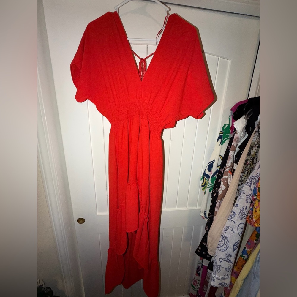 Beautiful Flying Tomato Red V-Neck Maxi Dress